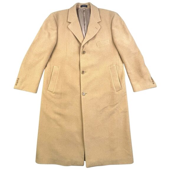 Lauren Ralph Lauren 100% Camel Hair Trench Coat Mens 44R Long Overcoat Designer - Picture 1 of 16